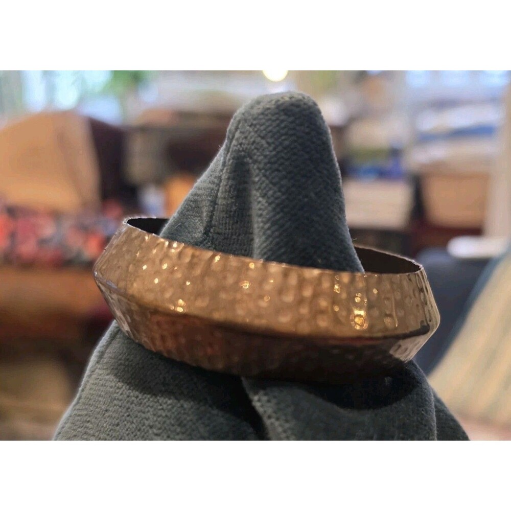 Vintage Hammered Brass Copper Bangle Bracelet Wide Chunky Concave Cuff Statement